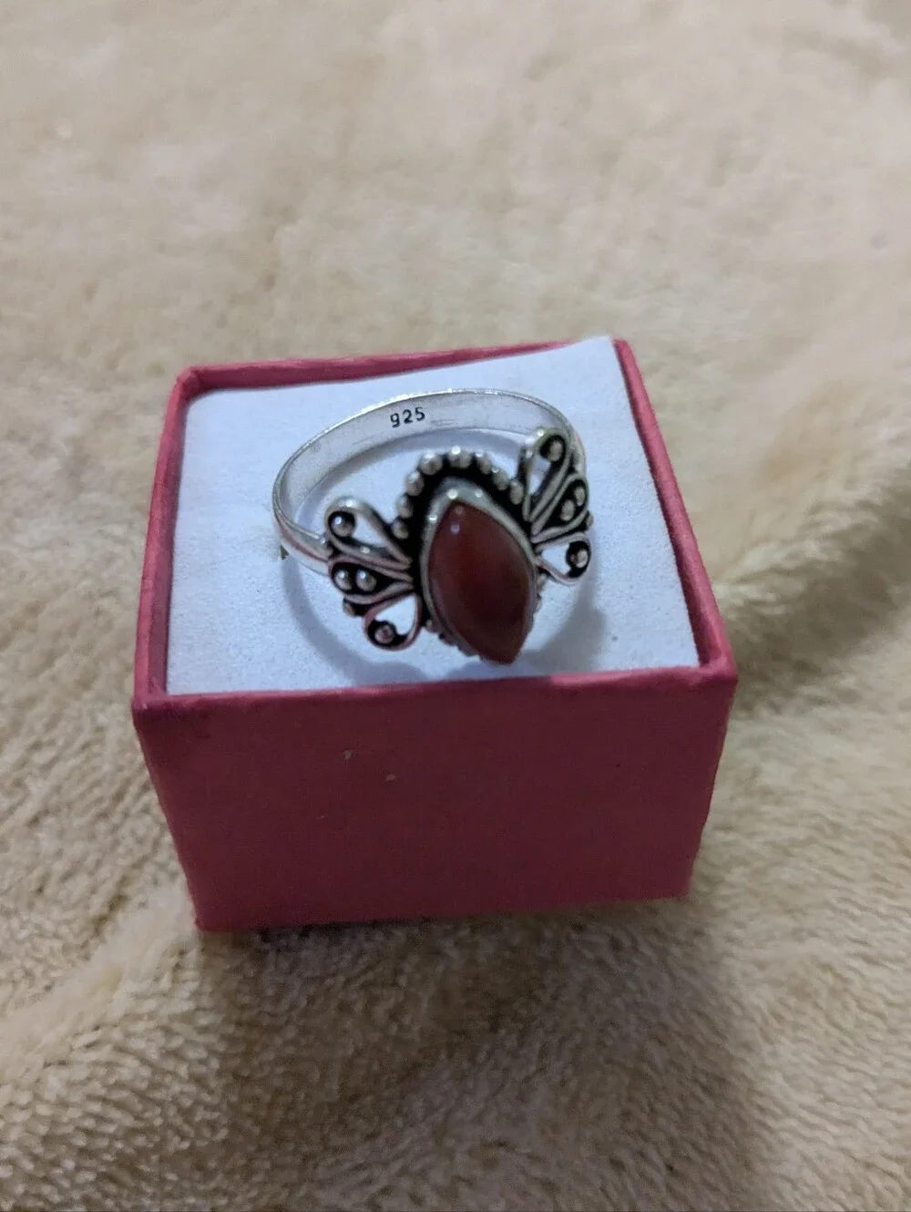 Handcrafted Ladies Carnelian Marquis Butterfly Ring  (10.25)
